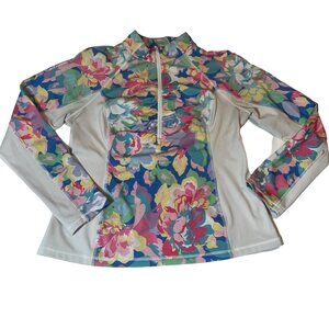 Boston Proper Floral Print Long Sleeve Activewear Top Size M Polyester & Spandex